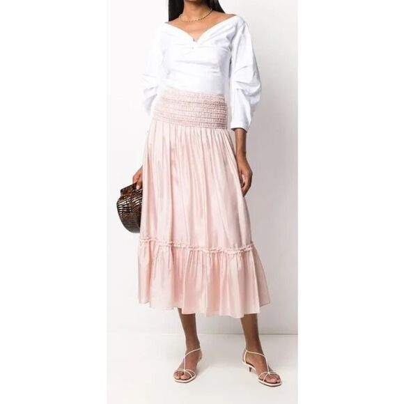 Tory Burch Silk Corded Skirt in Iced Pink Sz. 12 - Picture 1 of 7